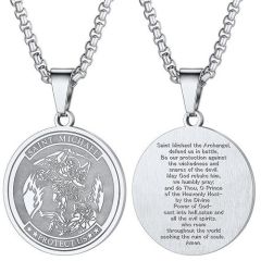 ****COI Titanium Black/Gold Tone/Silver Saint Michael Protect Us Pendant-02104A