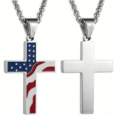 ****COI Titanium Black/Gold Tone/Silver American Flag Cross Pendant-02105A