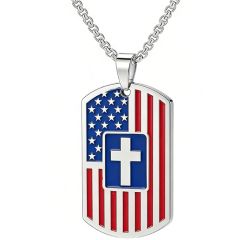 ****COI Titanium Black/Gold Tone/Silver American Flag Cross Tag Pendant-02106A