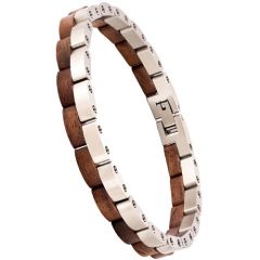 ****COI Titanium Black/Silver Koa Wood Bracelet With Steel Clasp(Length: 8.50 inches)-02109A