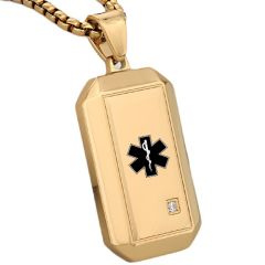 ****COI Titanium Black/Gold Tone/Silver Medical Alert Pendant With Cubic Zirconia-02125A