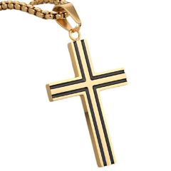 ****COI Titanium Black/Gold Tone/Silver Cross Pendant-02129A