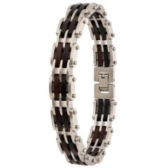 ****COI Titanium Black/Gold Tone/Silver/Blue Koa Wood Bracelet With Steel Clasp(Length: 8.66 inches)-02132A