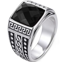 ****COI Titanium Black Silver Celtic Ring With Created Blue Sapphire/Red Ruby/Black Onyx-02135AA