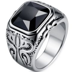 ****COI Titanium Black Gold Tone/Silver Celtic Ring With Black Onyx-02136AA