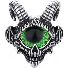 ****COI Titanium Black Silver Goat's Head Ring With Created Blue Sapphire/Red Ruby/Green Emerald-02137AA