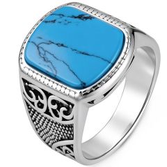 ****COI Titanium Black Silver Celtic Ring With Turquoise/Tiger Eye/Black Onyx-02138AA