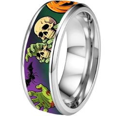 ****COI Titanium Black/Silver Skull Beveled Edges Ring-02139AA