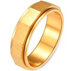 ****COI Titanium Gold Tone/Silver Rotating Step Edges Ring-02144A