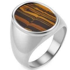 ****COI Titanium Gold Tone/Silver Ring With Turquoise/Tiger Eye-02146A