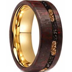 ****COI Tungsten Carbide Gold Tone Carbon Fiber Meteorite Gold Foil Ring-02148A