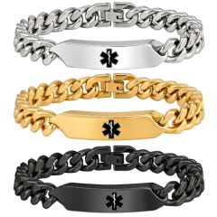 ****COI Titanium Black/Gold Tone/Silver Medical Alert Bracelet With Steel Clasp(Length: 8.27 inches)-02149A