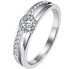 ****COI Titanium Gold Tone/Silver Solitaire Ring With Cubic Zirconia-02152A