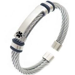 ****COI Titanium Black/Gold Tone/Silver Silver Medical Alert Wire Bracelet With Steel Clasp(Length: 8.27 inches)-02153A