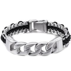 ****COI Titanium Genuine Leather Bracelet With Steel Clasp(Length: 8.66 inches)-02154A