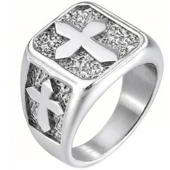 ****COI Titanium Gold Tone/Silver Cross Ring-02160A