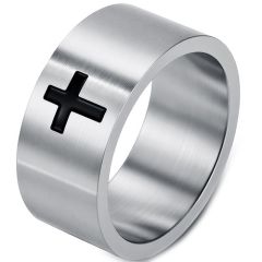 ****COI Titanium Black/Gold Tone/Silver Cross Ring-02161A