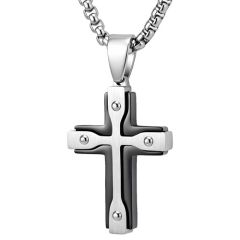 ****COI Titanium Black/Gold Tone Silver Cross Pendant-02167A