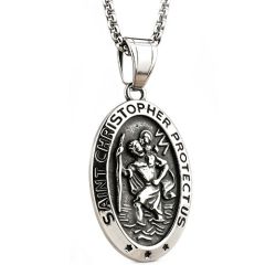 ****COI Titanium Black Silver Saint Christopher Protect Us Pendant-02169A