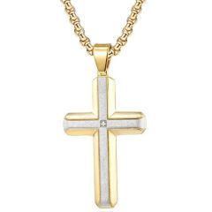 ****COI Titanium Black/Gold Tone/Silver Silver Cross Pendant With Cubic Zirconia-02170A