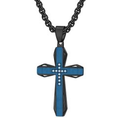 ****COI Titanium Black Silver/Gold Tone Silver/Black Blue Cross Pendant With Cubic Zirconia-02172A