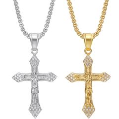 ****COI Titanium Gold Tone/Silver Jesus Cross Pendant With Cubic Zirconia-02174A