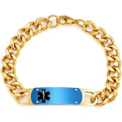 ****COI Titanium Blue Gold Tone Medical Alert Bracelet With Steel Clasp(Length: 7.87 inches)-02178A