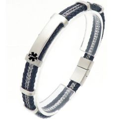 ****COI Titanium Silver Black/Gold Tone/Silver Medical Alert Genuine Leather Bracelet With Steel Clasp(Length: 8.07 inches)-02181A