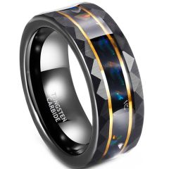 ****COI Tungsten Carbide Black Gold Tone Double Grooves Faceted Ring With Abalone Shell-02190A