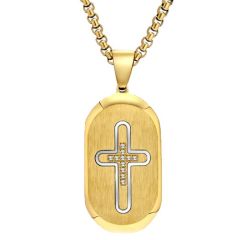 ****COI Titanium Black Gold Tone/Gold Tone Cross Pendant With Cubic Zirconia-02191A