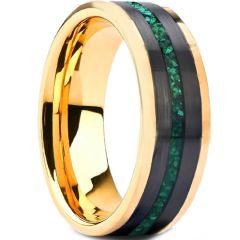 ****COI Tungsten Carbide Black Gold Tone Ring With Green Malachite-02194A