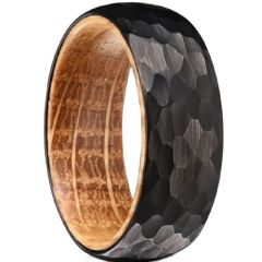 ****COI Black Tungsten Carbide Faceted Ring With Koa Wood-02197A