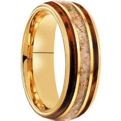 ****COI Gold Tone Tungsten Carbide Koa Wood & Gold Foil Dome Court Ring-02198A