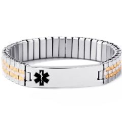 ****COI Titanium Gold Tone Silver Medical Alert Bracelet With Steel Clasp(Length: 8.27 inches)-02199A