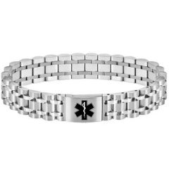 ****COI Titanium Black/Gold Tone/Silver Medical Alert Bracelet With Steel Clasp(Length: 8.07 inches)-02200A