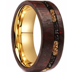 ****COI Gold Tone Tungsten Carbide Meteorite Gold Foil Carbon Fiber Ring-02203AA