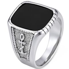 ****COI Titanium Anchor Ring With Black Onyx/Created Red Ruby/Green Emerald-02204AA