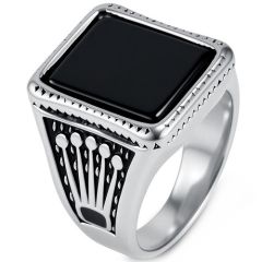 ****COI Titanium Crown Ring With Black Onyx/Created Red Ruby/Green Emerald-02205A