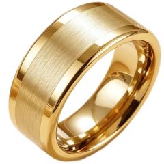 ****COI Gold Tone Titanium 12mm Polished Shiny & Satin Matt Ring-02208A
