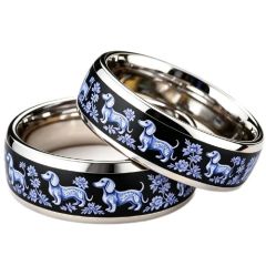 ****COI Titanium Black Blue Dome Court Ring With Dogs-02209A
