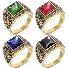 ****COI Titanium Black Gold Tone Ring With Black Onyx/Created Red Ruby/Green Emerald/Blue Sapphire-02214AA