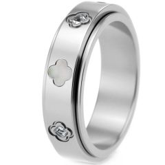 ****COI Titanium Gold Tone/Silver/Rose Ring With Cubic Zirconia & Abalone Shell-02224A