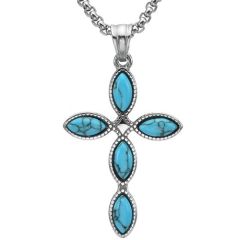 ****COI Titanium Black/Gold Tone/Silver Cross Pendant With Turquoise-02225A