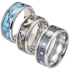 ****COI Titanium Eagle/Wolf/Dolphin Beveled Edges Ring-02227A