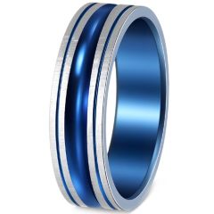 ****COI Titanium Blue Silver Double Grooves Ring-02228A