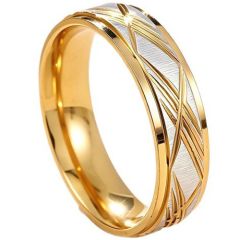 ****COI Titanium Black/Gold Tone Silver Diagonal Grooves Ring-02229A