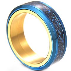 ****COI Titanium Blue Gold Tone/Gold Tone Black Dragon Ring-02231AA