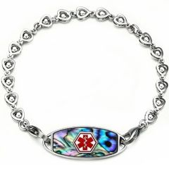 ****COI Titanium Medical Alert Abalone Shell/Koa Wood Bracelet With Steel Clasp(Length: 8.66 inches)-02241A