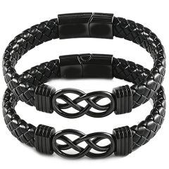 ****COI Black Titanium Infinity Genuine Leather Bracelet With Steel Clasp(Length: 8.27 inches)-02244A