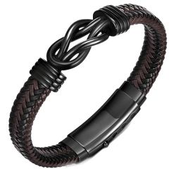 ****COI Black Titanium Infinity Genuine Leather Bracelet With Steel Clasp(Length: 8.27 inches)-02245A